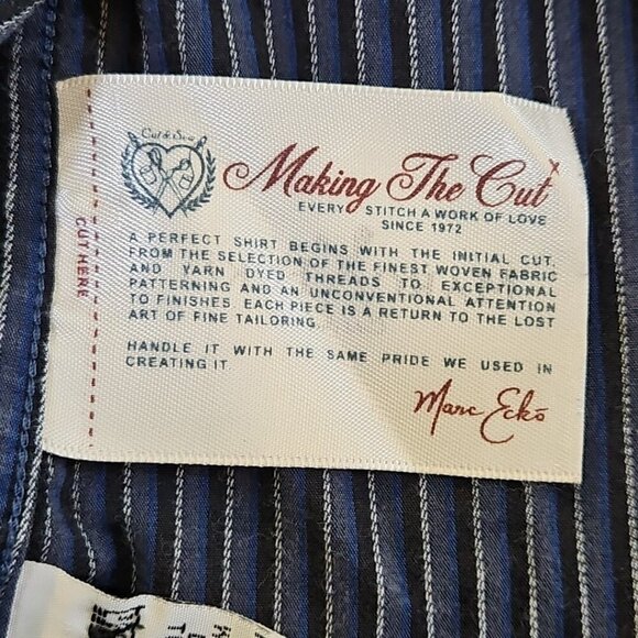 Marc Ecko Cut & Sew Button Shirt Long Sleeve Embroidery Design Blue Stripe XL - Picture 9 of 16